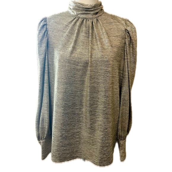Anthropologie x Sunday in Brooklyn Gold Mock Neck Long Sleeve Metallic Top - Picture 1 of 7